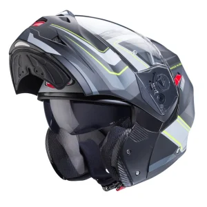 Duke X Tour casco modulare Caberg nero giallo grigio aperto