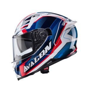 Casco Integrale Moto Caberg Avalon X Optic Colore Bianco Blu Rosso lato